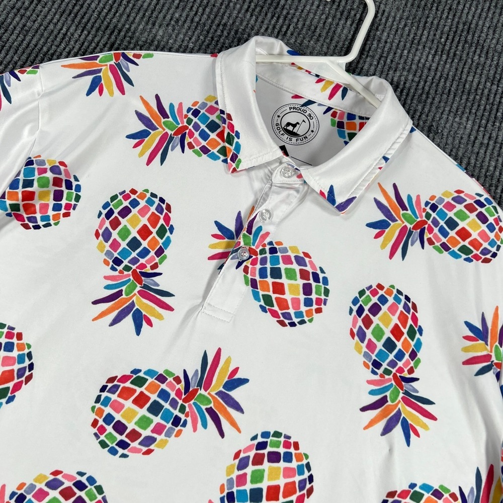 Proud 90 Golf is Fun Polo Shirt Mens XL Extra Large Pineapple Geometric Pride